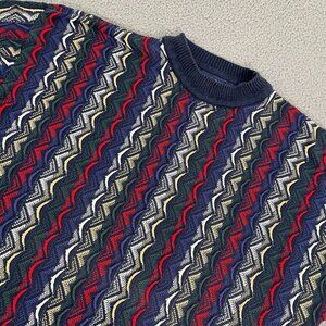 Vintage 3D Knit Sweater Men XL Navy At Ease Crewneck